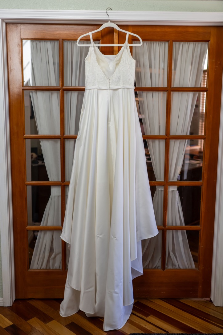 White wedding dress on hanger