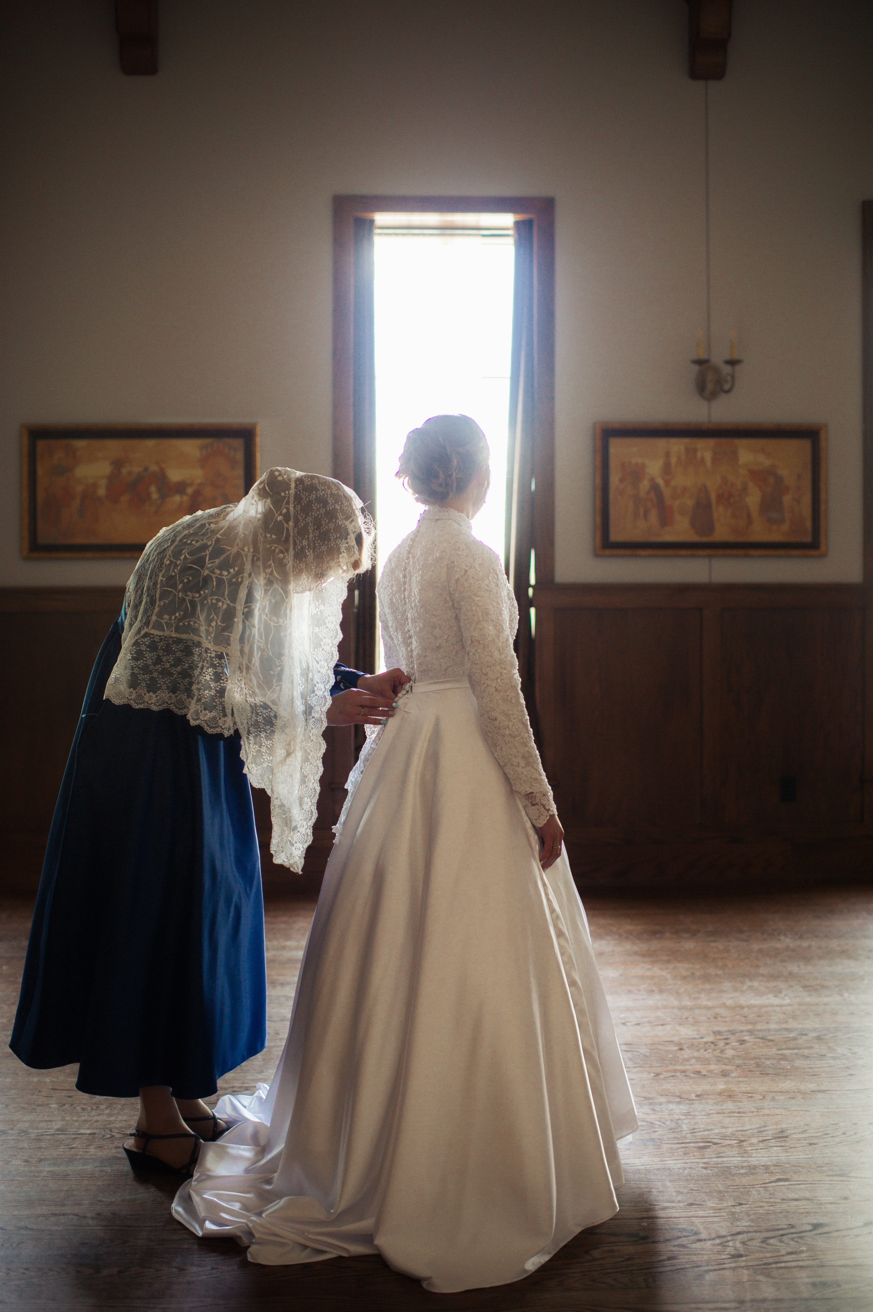 Ione assisting bride at the church